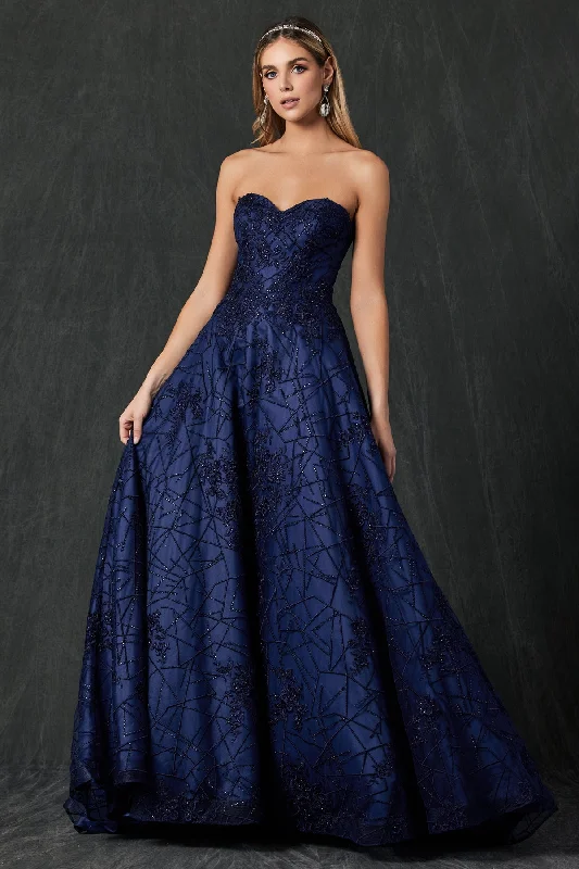 Wedding guest dresses with subtle metallic accents for evening glam -Embroidered Long Strapless Dress by Juliet 692 Wedding guest dresses with subtle metallic accents for evening glam -Embroidered Long Strapless Dress by Juliet 692