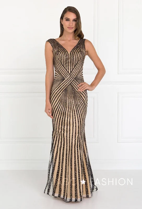 cocktail dresses with velvet finishes for winter warmth --Long Sleeveless Beaded V-Neck Dress by Elizabeth K GL2053 cocktail dresses with velvet finishes for winter warmth --Long Sleeveless Beaded V-Neck Dress by Elizabeth K GL2053