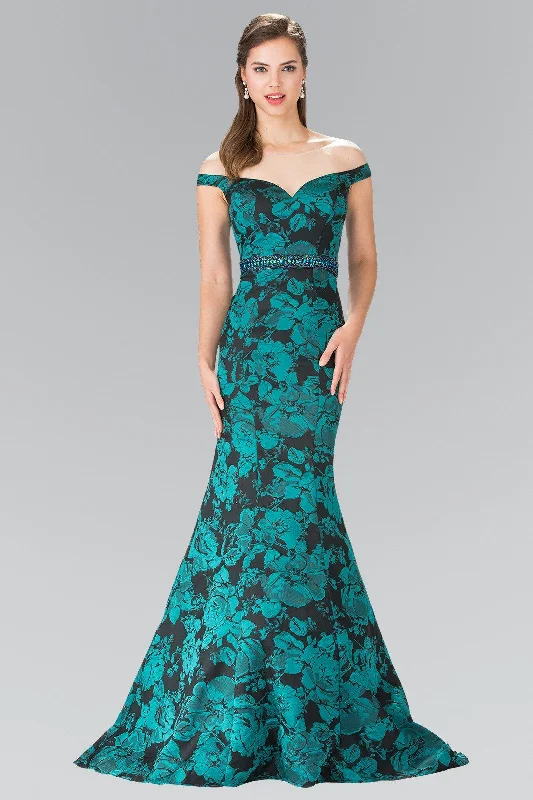 formal dresses with embroidered beadwork for luxury appeal --Long Green Floral Print Off The Shoulder Dress by Elizabeth K GL2245 formal dresses with embroidered beadwork for luxury appeal --Long Green Floral Print Off The Shoulder Dress by Elizabeth K GL2245