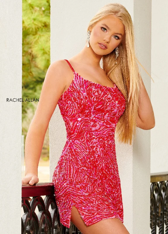 Graduation dresses with lace details for a feminine touch -Short Iridescent Sequin Dress by Rachel Allan 40183 Graduation dresses with lace details for a feminine touch -Short Iridescent Sequin Dress by Rachel Allan 40183