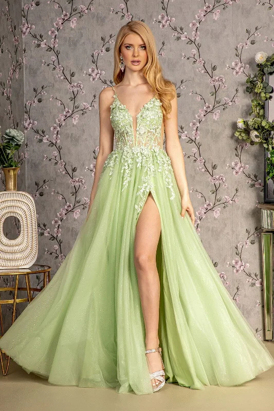 formal dresses with adjustable straps for custom fit --Applique Sleeveless A-line Slit Gown by GLS Gloria GL3202 formal dresses with adjustable straps for custom fit --Applique Sleeveless A-line Slit Gown by GLS Gloria GL3202