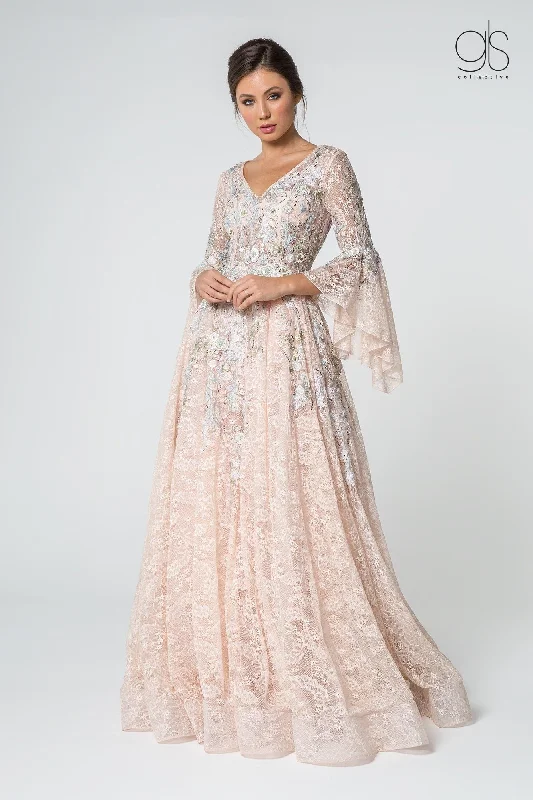 cocktail dresses with pleated bodices for texture --Embroidered Lace Ballgown with Bell Sleeves by Elizabeth K GL1592 cocktail dresses with pleated bodices for texture --Embroidered Lace Ballgown with Bell Sleeves by Elizabeth K GL1592