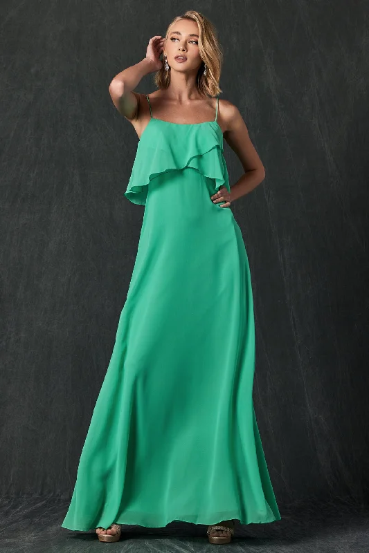 Wedding guest dresses with statement sleeves for a bold appearance -Long Flounce Top Chiffon Dress by Juliet 591 Wedding guest dresses with statement sleeves for a bold appearance -Long Flounce Top Chiffon Dress by Juliet 591
