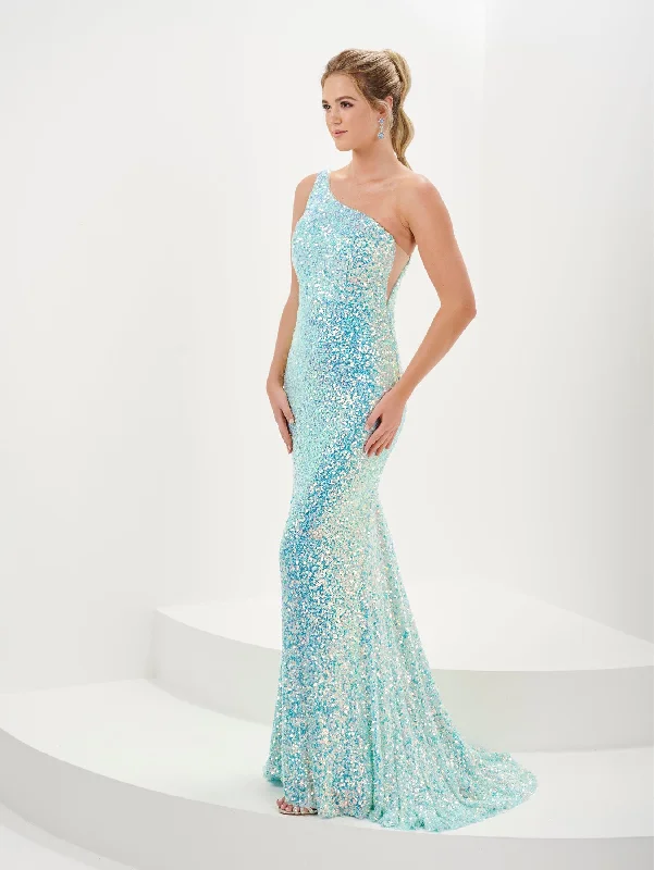 cocktail dresses with peplum details for hourglass figures --Fitted Sequin One Shoulder Gown by Tiffany Designs 16114 cocktail dresses with peplum details for hourglass figures --Fitted Sequin One Shoulder Gown by Tiffany Designs 16114