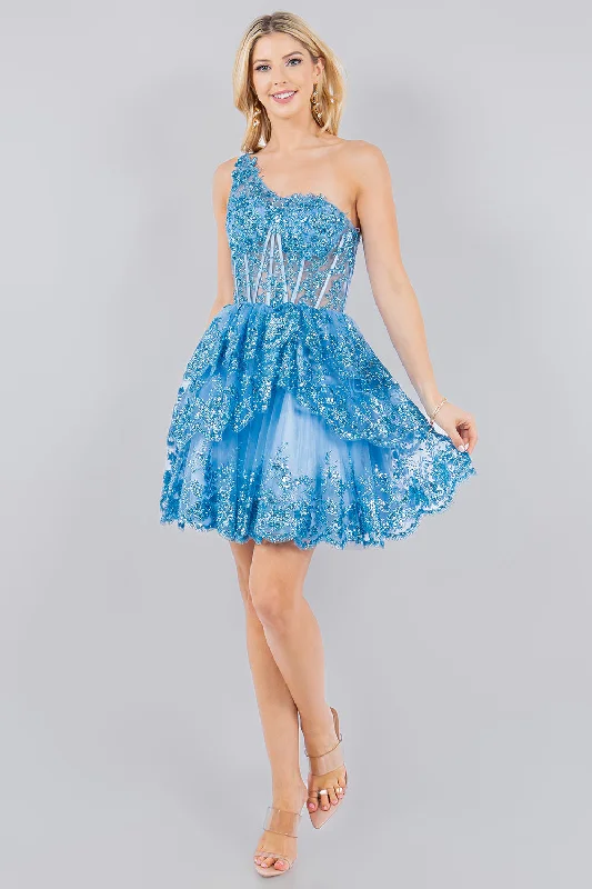 Graduation dresses with flowy skirts for a relaxed feel -Short One Shoulder Tiered Dress by Cinderella Couture 5132J Graduation dresses with flowy skirts for a relaxed feel -Short One Shoulder Tiered Dress by Cinderella Couture 5132J