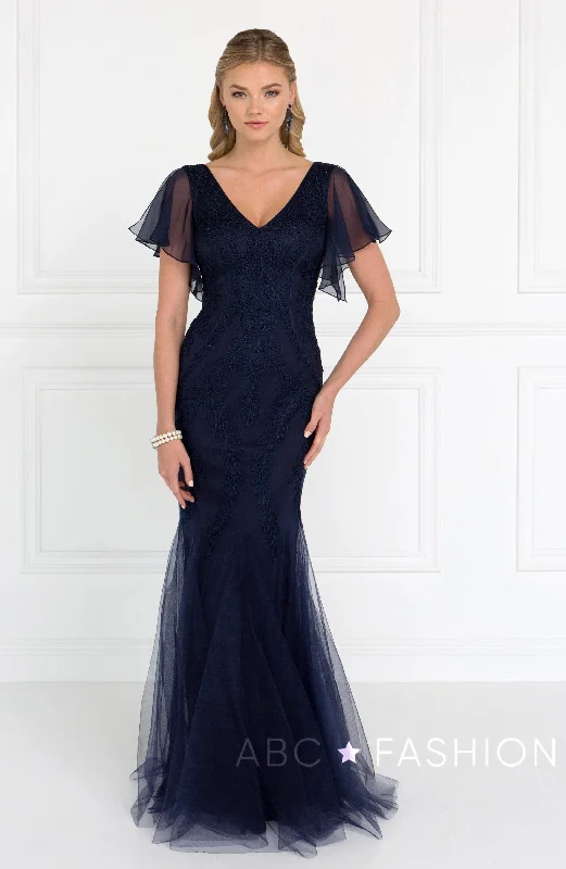 Gorgeous floral wedding guest dresses for spring celebrations -Short-Sleeved Mermaid Gown by Elizabeth K GL1576
