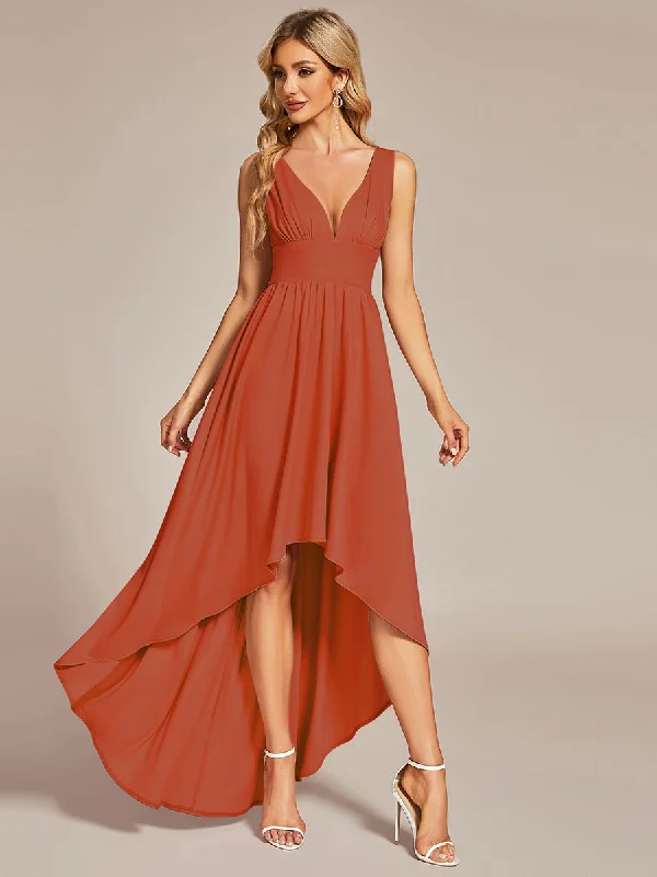 Affordable elegant party dresses for guests -High Low Deep V Neck Sleeveless Wholesale Bridesmaid Dresses Affordable elegant party dresses for guests -High Low Deep V Neck Sleeveless Wholesale Bridesmaid Dresses