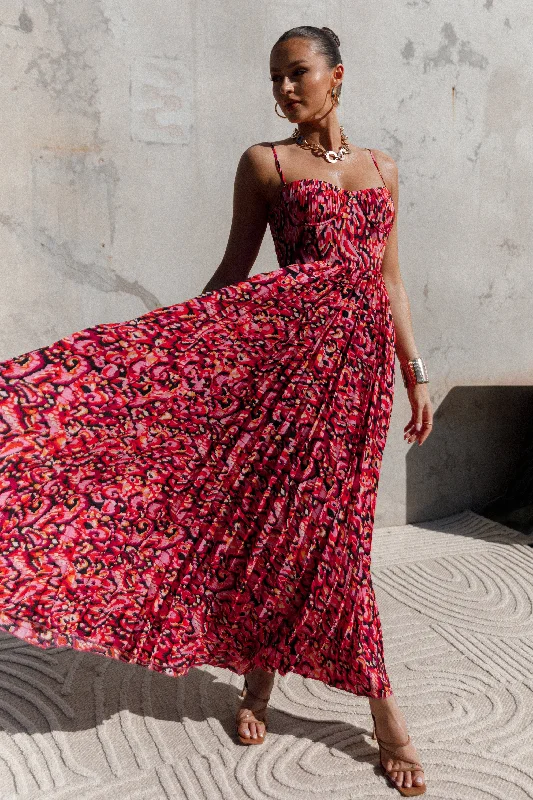 formal dresses with tiered skirts for volume and movement --Achanti Pleated Maxi Dress - Pink Multi formal dresses with tiered skirts for volume and movement --Achanti Pleated Maxi Dress - Pink Multi