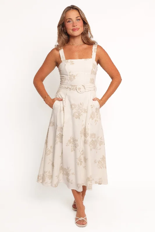 Comfortable dresses for casual evening parties -Liora Midi Dress - Antique White