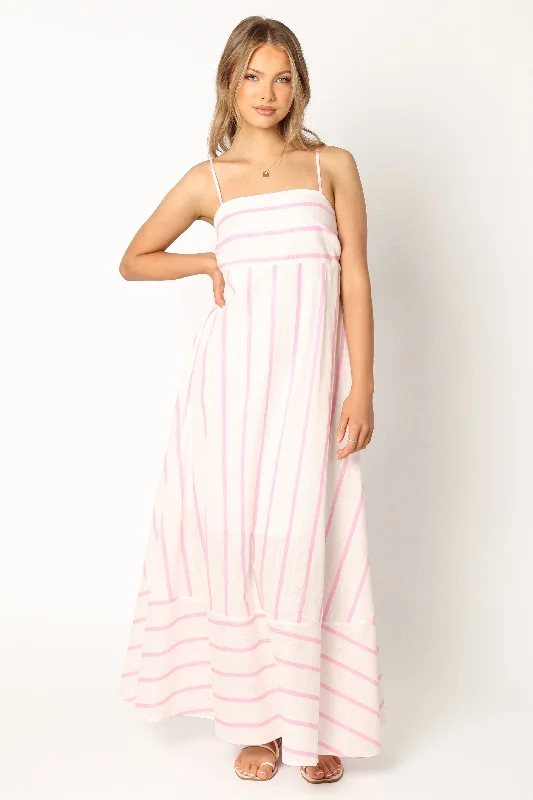 Simple spring dresses for a minimalist style -Seville Maxi Dress - Pink Stripe