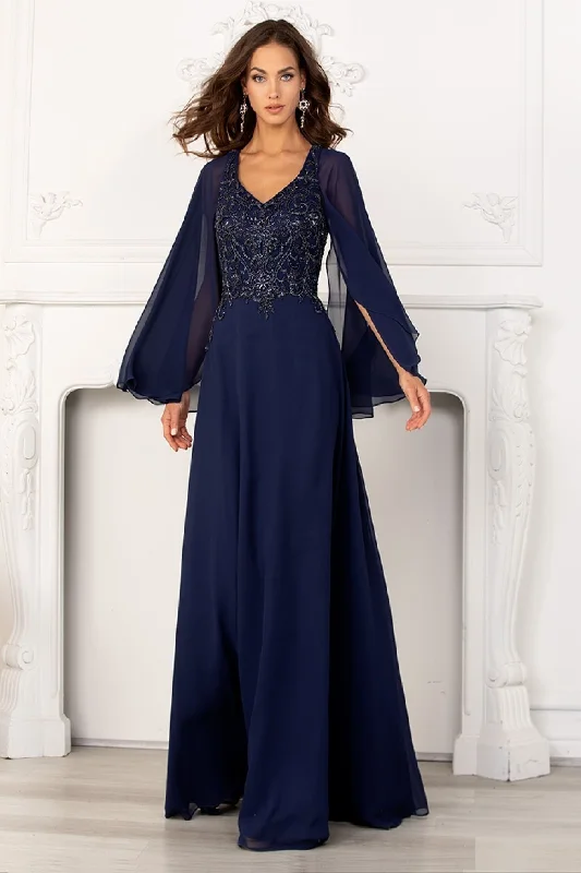 cocktail dresses with mesh sleeves for subtle coverage --Chiffon Capelet A-line Gown by Lucci Lu 6047W cocktail dresses with mesh sleeves for subtle coverage --Chiffon Capelet A-line Gown by Lucci Lu 6047W