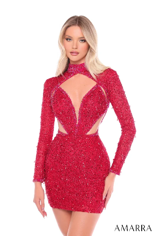 Graduation dresses for tall women with extra length -Beaded Short Cutout Long Sleeve Dress by Amarra 88020 Graduation dresses for tall women with extra length -Beaded Short Cutout Long Sleeve Dress by Amarra 88020