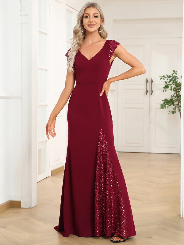 Best spring party dresses for bridal showers -Sleeveless Deep V Neck Fishtail Floor Length Wholesale Evening Dresses