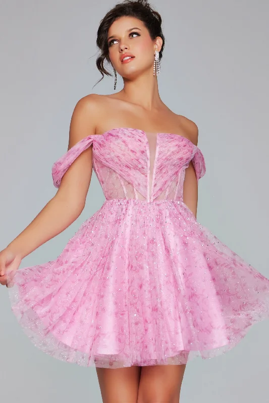 A-line party dresses for curvy women -Tulle Short Off Shoulder A-line Dress by Jovani 38000 A-line party dresses for curvy women -Tulle Short Off Shoulder A-line Dress by Jovani 38000