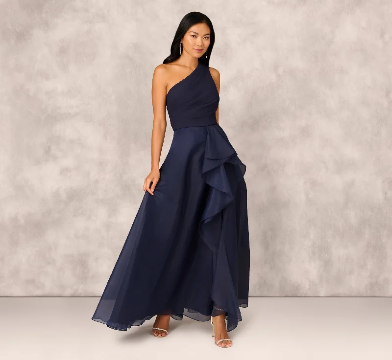 elegant formal dresses in plus size for women --Draped Organza One Shoulder Ballgown In Twilight elegant formal dresses in plus size for women --Draped Organza One Shoulder Ballgown In Twilight