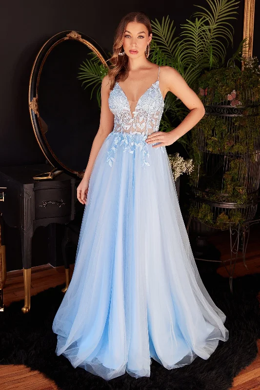 formal dresses in pastel colors for springtime events --Floral Applique Tulle Gown by Ladivine CD2214 formal dresses in pastel colors for springtime events --Floral Applique Tulle Gown by Ladivine CD2214