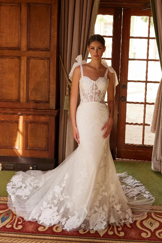 cocktail dresses with pockets for convenience and style --Ribbon Bow Mermaid Bridal Gown by Nox Anabel JW1033L