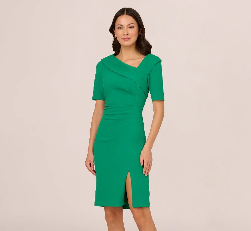 Wedding guest dresses with structured bodices for a polished look -Short Sleeves Sheath Dress With Asymmetrical Neckline In Vivid Green Wedding guest dresses with structured bodices for a polished look -Short Sleeves Sheath Dress With Asymmetrical Neckline In Vivid Green