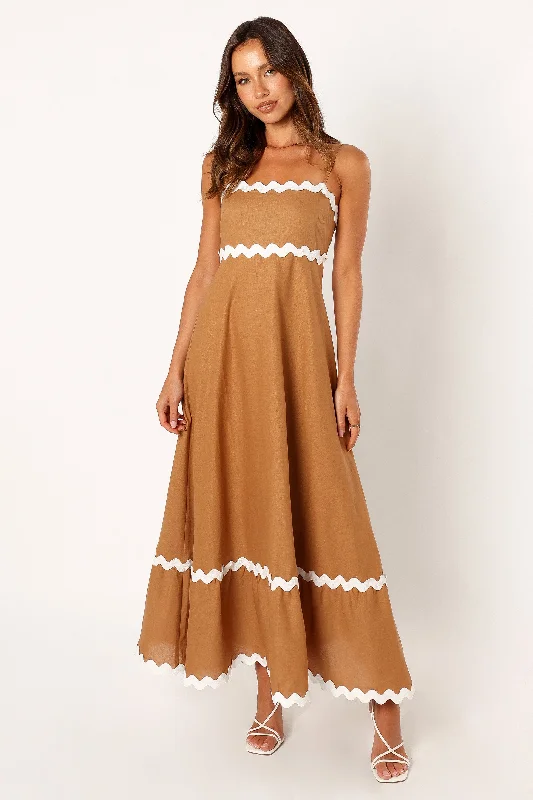 Elegant white party dresses for women -Yana Maxi Dress - Tan White