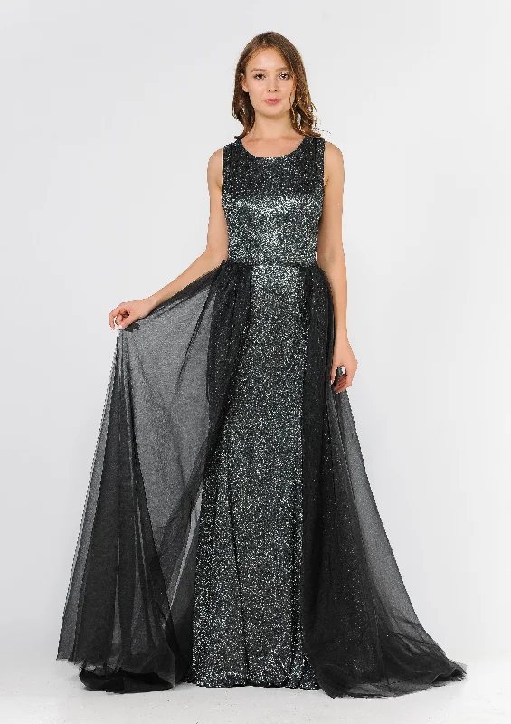 Wedding guest dresses for tropical beach weddings -Long Metallic Glitter Dress with Open Back Cut Outs by Poly USA 8342 Wedding guest dresses for tropical beach weddings -Long Metallic Glitter Dress with Open Back Cut Outs by Poly USA 8342