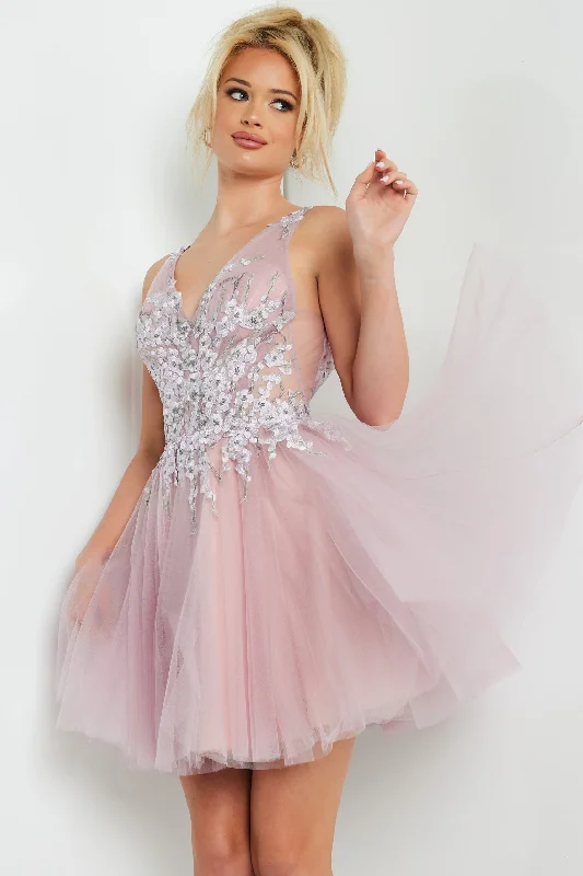 Black tie party dresses for formal occasions -Applique Short Sleeveless A-line Dress by Jovani 09518 Black tie party dresses for formal occasions -Applique Short Sleeveless A-line Dress by Jovani 09518