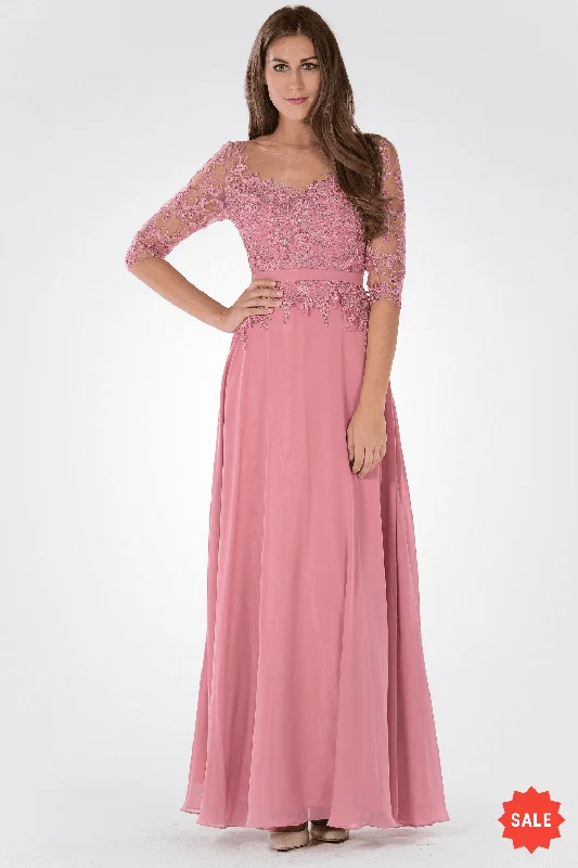 Gorgeous wedding guest dresses that are both fashionable and comfortable -Long Dress with Illusion Lace Sleeves by Poly USA 7598 Gorgeous wedding guest dresses that are both fashionable and comfortable -Long Dress with Illusion Lace Sleeves by Poly USA 7598