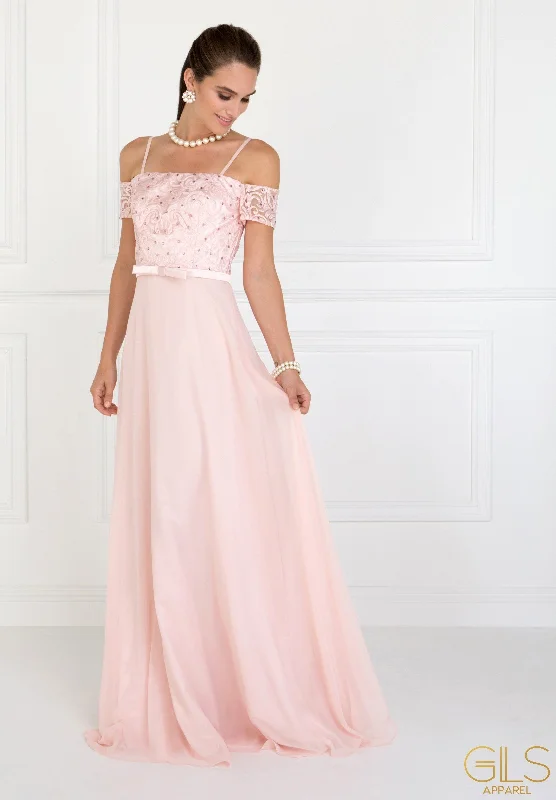 bridesmaid dresses for winter weddings with velvet fabric --Long Cold Shoulder Dress with Embroidery by Elizabeth K GL1521 bridesmaid dresses for winter weddings with velvet fabric --Long Cold Shoulder Dress with Embroidery by Elizabeth K GL1521