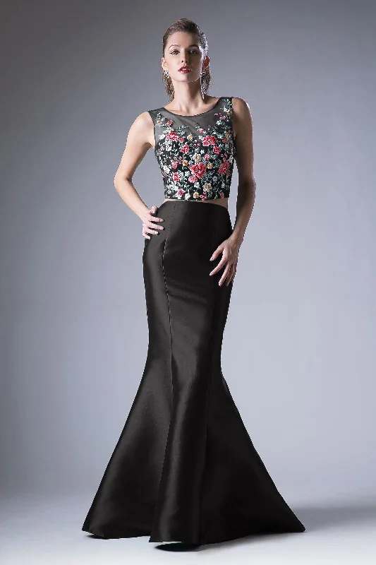 Wedding guest dresses with ruffles for a soft, feminine look -Floral Applique 2 Piece Mermaid Gown by Cinderella Divine HW03 Wedding guest dresses with ruffles for a soft, feminine look -Floral Applique 2 Piece Mermaid Gown by Cinderella Divine HW03