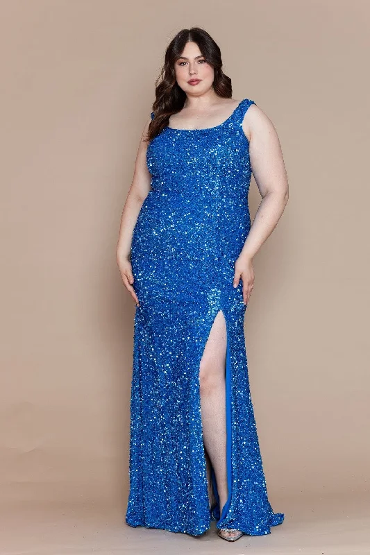 Wedding guest dresses that complement gold jewelry -Plus Size Fitted Sleeveless Sequin Gown by Poly USA W1126 Wedding guest dresses that complement gold jewelry -Plus Size Fitted Sleeveless Sequin Gown by Poly USA W1126