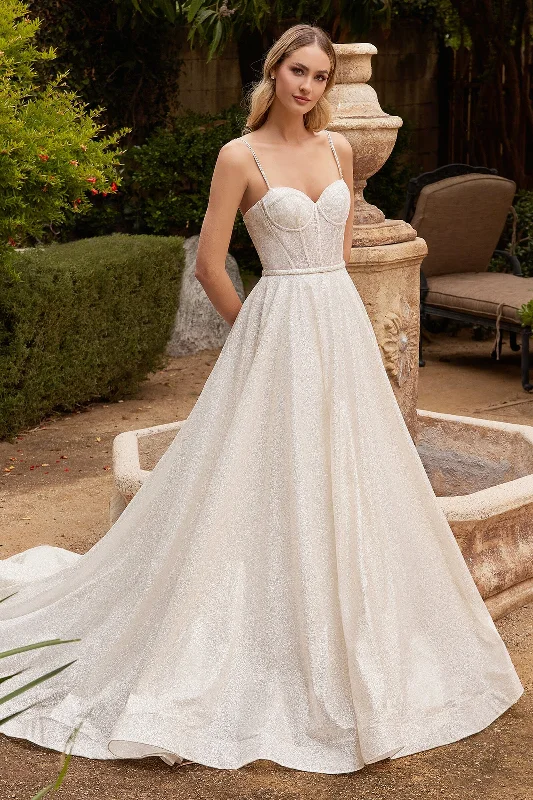formal dresses with lace sleeves for classic elegance --Glitter Corset Wedding Gown by Ladivine CDS435W