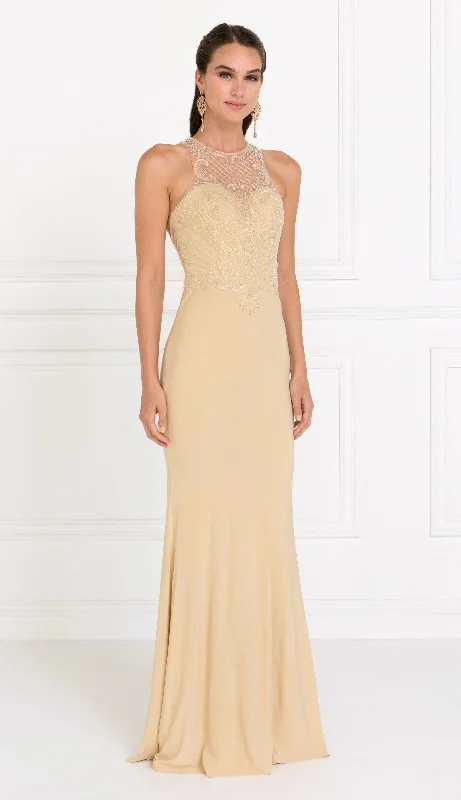 Wedding guest dresses for both day and night celebrations -Beaded Illusion Champagne Mermaid Dress by Elizabeth K GL1507 Wedding guest dresses for both day and night celebrations -Beaded Illusion Champagne Mermaid Dress by Elizabeth K GL1507