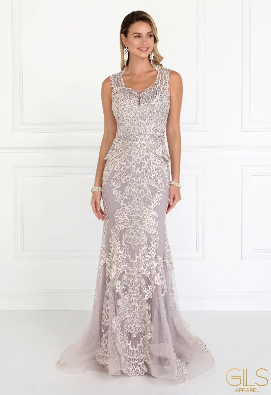 Affordable wedding guest dresses for every occasion and budget -Long Embroidered Mauve Dress by Elizabeth K GL1530 Affordable wedding guest dresses for every occasion and budget -Long Embroidered Mauve Dress by Elizabeth K GL1530