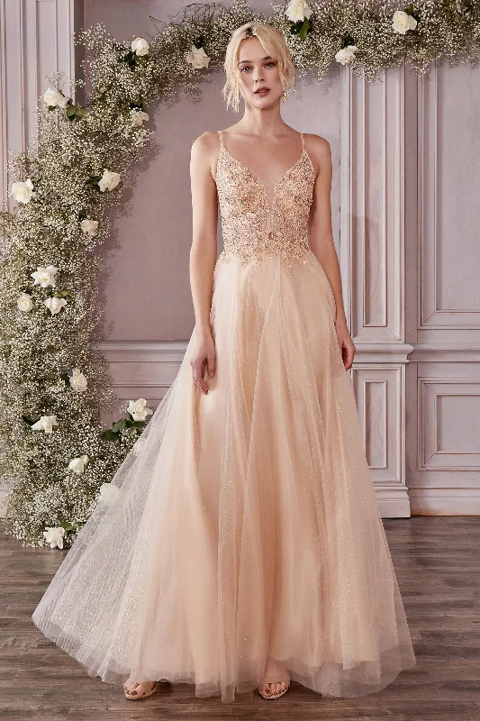 formal dresses for post-surgery patients with easy closures --Applique Tulle Gown by Cinderella Divine CD0195 formal dresses for post-surgery patients with easy closures --Applique Tulle Gown by Cinderella Divine CD0195