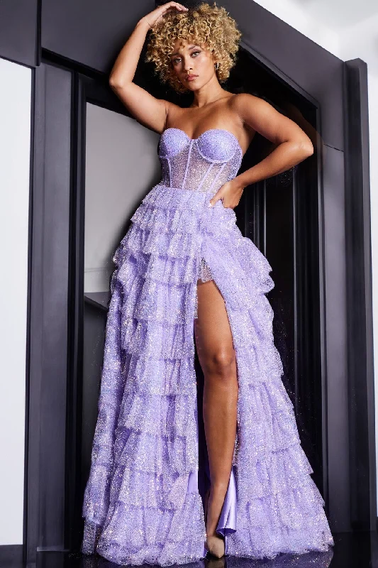 cocktail dresses with floral embroidery for romantic style --Strapless Ruffled A-line Slit Gown by Jovani 38165 cocktail dresses with floral embroidery for romantic style --Strapless Ruffled A-line Slit Gown by Jovani 38165