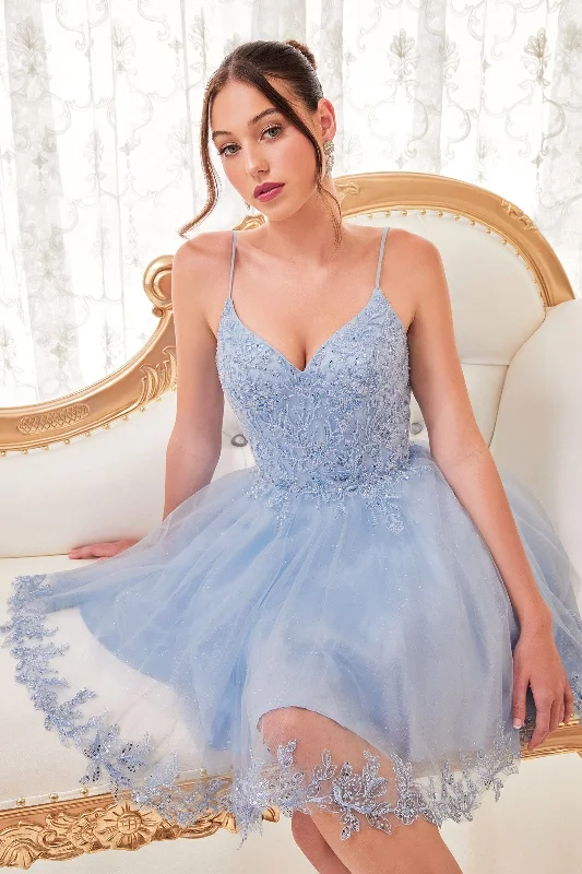Comfortable casual party dresses for relaxed events -Lace Applique Short Sleeveless Dress by Ladivine CD0213 Comfortable casual party dresses for relaxed events -Lace Applique Short Sleeveless Dress by Ladivine CD0213