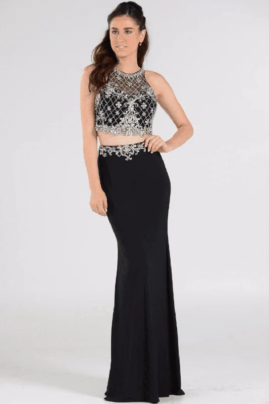 formal dresses for maternity with stretchy waistbands --Long Two-Piece Dress with Beaded Crop Top by Poly USA 7926 formal dresses for maternity with stretchy waistbands --Long Two-Piece Dress with Beaded Crop Top by Poly USA 7926