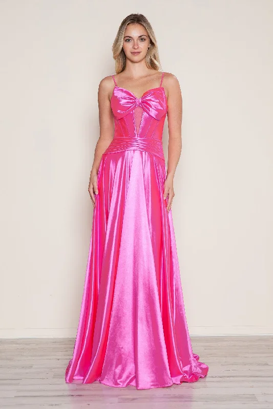 formal dresses for winter galas with fur collars --Satin Sleeveless Bow A-line Gown by Poly USA 9702 formal dresses for winter galas with fur collars --Satin Sleeveless Bow A-line Gown by Poly USA 9702