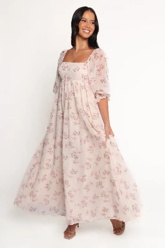 Bright-colored spring dresses for a cheerful look -Sonnet Maxi Dress - Pink Floral