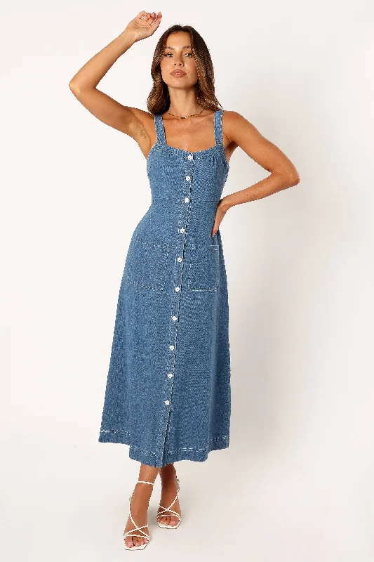Spring dresses for a date night with a flirty style -Bettie Midi Dress - Denim