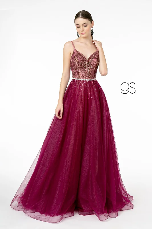 cocktail dresses with lace backs for intricate detail --Long A-line Tulle Dress with Embellished Bodice by Elizabeth K GL2991 cocktail dresses with lace backs for intricate detail --Long A-line Tulle Dress with Embellished Bodice by Elizabeth K GL2991