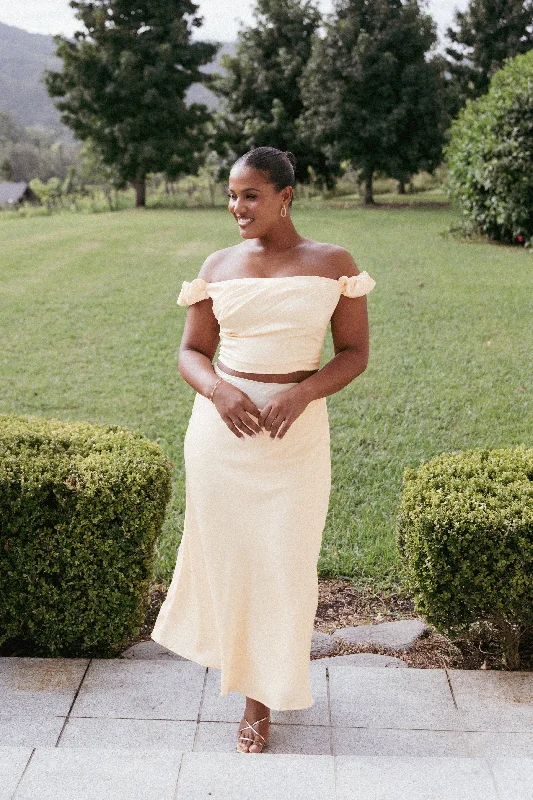 Trendy wedding guest dresses for boho-themed weddings -Arabella Two Piece Set - Butter Yellow Trendy wedding guest dresses for boho-themed weddings -Arabella Two Piece Set - Butter Yellow