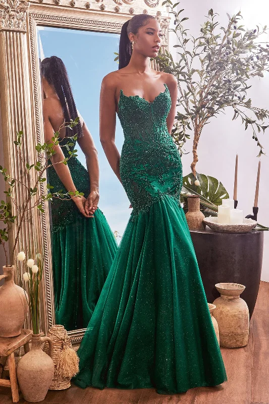 cocktail dresses with satin fabric for smooth texture --Applique Strapless Tulle Mermaid Dress by Ladivine CDS482 cocktail dresses with satin fabric for smooth texture --Applique Strapless Tulle Mermaid Dress by Ladivine CDS482