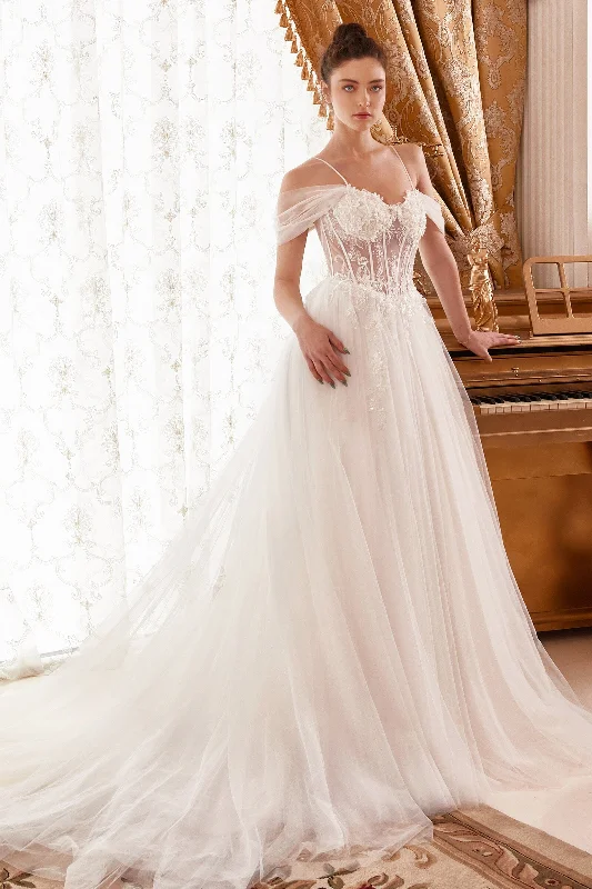 cocktail dresses with mesh sleeves for subtle coverage --Floral Embroidered Corset Bridal Gown by Ladivine WN307 cocktail dresses with mesh sleeves for subtle coverage --Floral Embroidered Corset Bridal Gown by Ladivine WN307