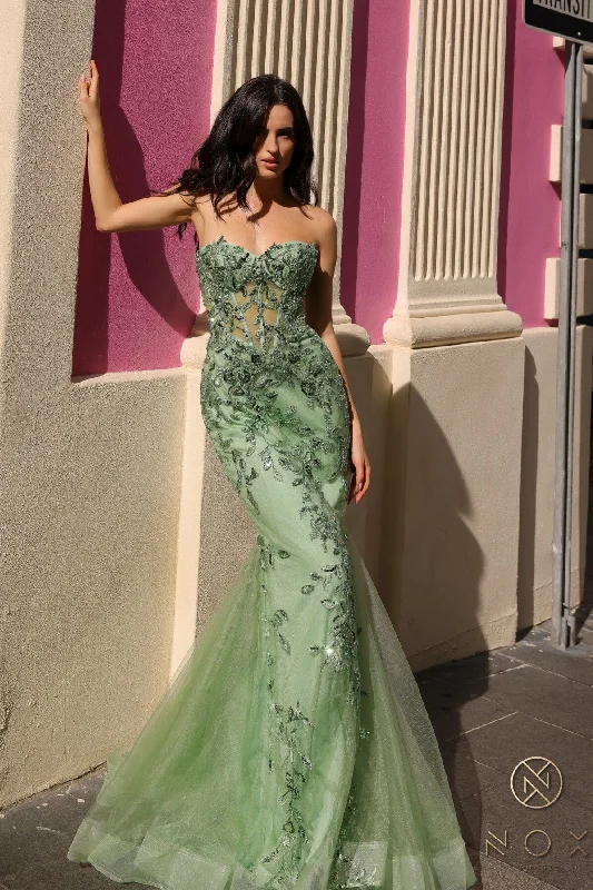 formal dresses with sequined bodices for sparkle --Applique Strapless Corset Mermaid Dress by Nox Anabel G1258 formal dresses with sequined bodices for sparkle --Applique Strapless Corset Mermaid Dress by Nox Anabel G1258
