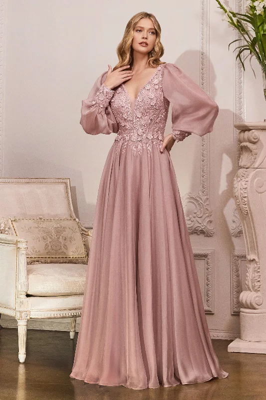 How to style wedding guest dresses with scarves and wraps -Long Sleeve Chiffon Gown by Cinderella Divine CD0183 How to style wedding guest dresses with scarves and wraps -Long Sleeve Chiffon Gown by Cinderella Divine CD0183