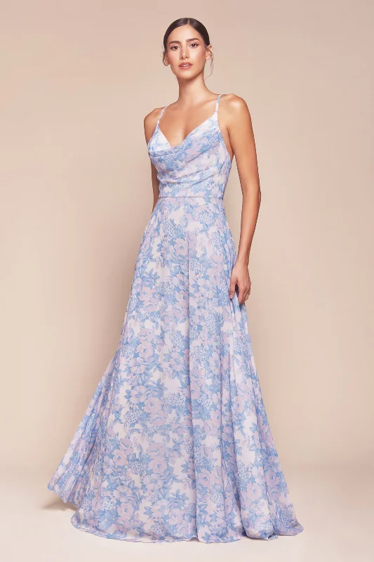 bridesmaid dresses in dusty blue for spring weddings --Floral Print Sleeveless A-line Gown by Ladivine 7444 bridesmaid dresses in dusty blue for spring weddings --Floral Print Sleeveless A-line Gown by Ladivine 7444