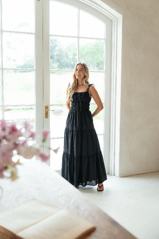 Graduation dresses with delicate ruffles for a soft touch -Ione Maxi Dress - Black