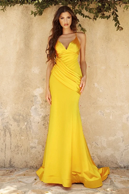 Wedding guest dresses for fall weddings with cozy fabrics -Ruched Satin Mermaid Dress by Cinderella Divine CH236 Wedding guest dresses for fall weddings with cozy fabrics -Ruched Satin Mermaid Dress by Cinderella Divine CH236