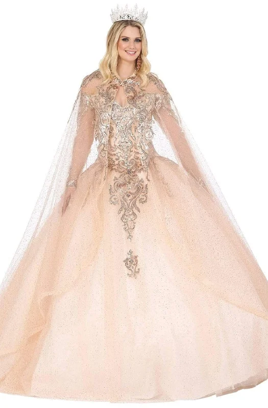 Dancing Queen - 1474 Gilt-Appliqued Off Shoulder Ballgown with Cape