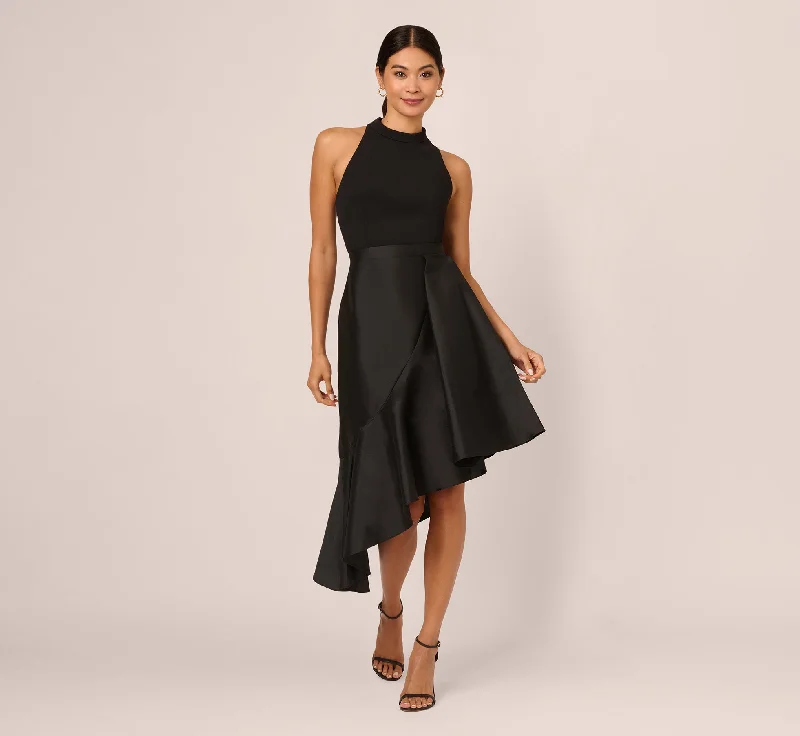 Wedding guest dresses for casual weddings with a laid-back vibe -Crepe Combo Taffeta Dress In Black Wedding guest dresses for casual weddings with a laid-back vibe -Crepe Combo Taffeta Dress In Black